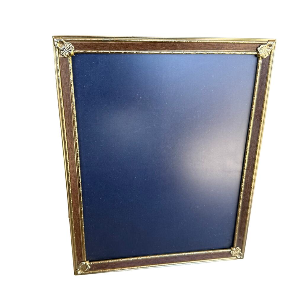 VINTAGE Picture Photo Frame 8x10 Brass Gold Tone Faux Wood Metal Ornate Standing